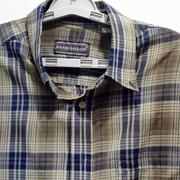 David Taylor Long Sleeve Button Casual Dress Shirt - XL - Blue, Green checkered - Picture 9 of 16